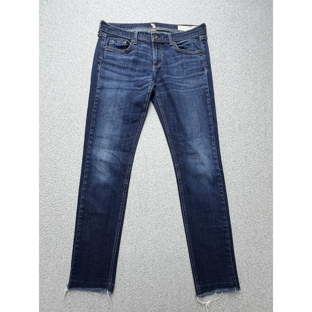 Rag & Bone Dre Jeans Womens 28 Blue Med Wash Mid Rise Skinny Raw Hem